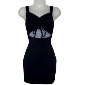 XS Black Open Front Adjustable Keyhole Mini‎ Bodycon Dress Stretchy Sleeveless